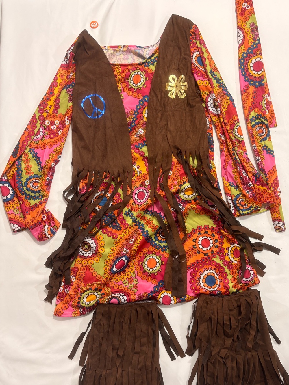 Adult XL Hippie Costume 60s 70s New